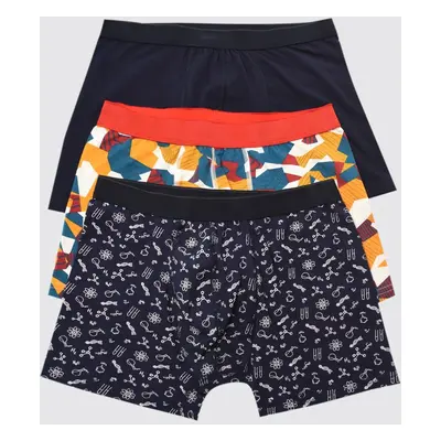 Trendyol Vícebarevný 3-vzorový vzor Mix-Plain Cotton Pack Boxer