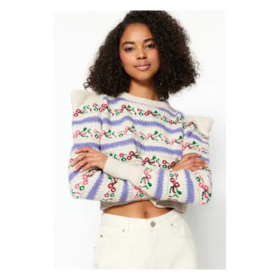 Trendyol Stone Self Patterned Crew Neck Pletený svetr