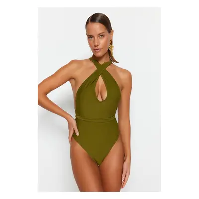 Trendyol Khaki V-Neck Tied Normal Leg Swimsuit