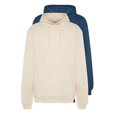 Trendyol Navy Blue-Beige 2-Pack Hooded Regular/Normal Cut Inside Polar Fleece Sweatshirt