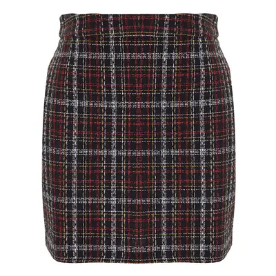 Trendyol Curve Black Plaid / Checkered Pencil Tweed Woven Plus Size Skirt