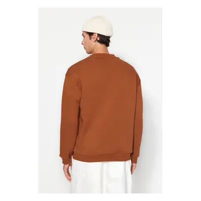 Trendyol Brown Oversize/Wide Cut Half Turtleneck Letter Embroidered Sweatshirt