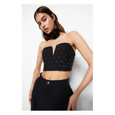 Trendyol Black Crop Shiny Stone Woven Bustier