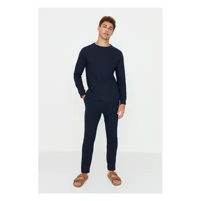 Trendyol Navy Blue Regular Fit Waffle Knitted Pajamas Set