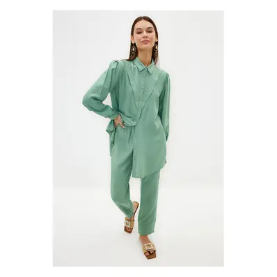 Trendyol Green Linen Look Shirt-Pants Woven Suit