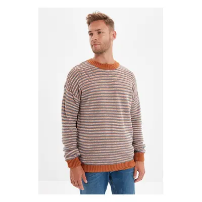 Trendyol Camel Regular Crew Neck Jacquard Sweater