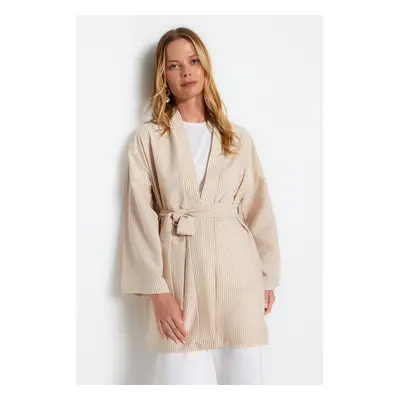 Trendyol Stone Belted Woven Seeer Pruhované kimono & Kaftan