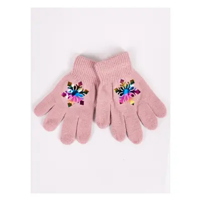 Yoclub Kids's Girls' Five-Finger Gloves With Hologram RED-0068G-AA50-001