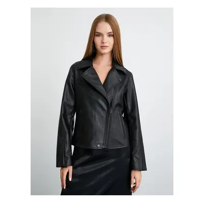 Koton Biker Jacket Faux Leather Zippered