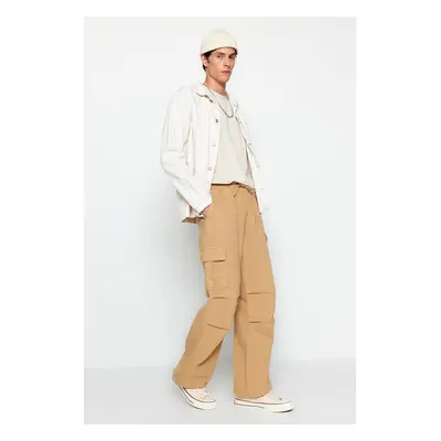 Trendyol Camel Wide Cut Elastic Waist Cargo Jeans Trousers