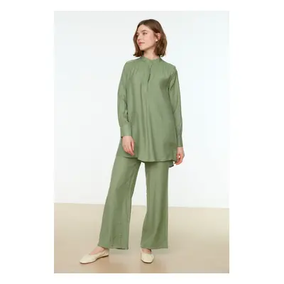 Trendyol Green Half-Concealed Fly Shoulder Detailed Tunic-Pants Weave Suit