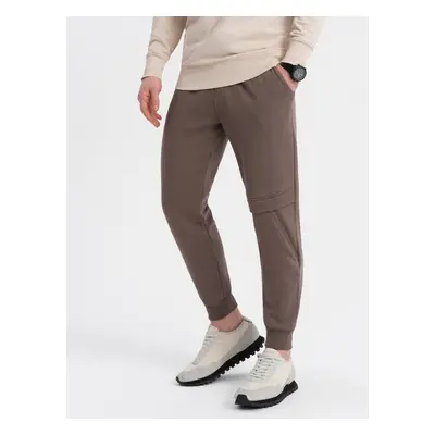 Ombre Men's sweatpants with stitching and zipper on leg - brown