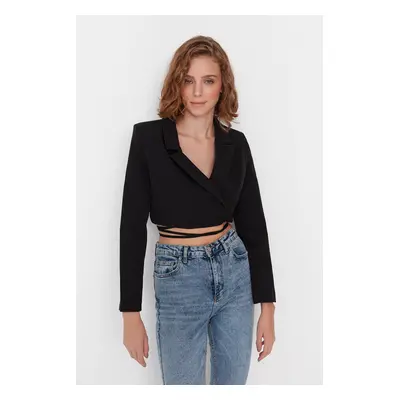 Trendyol Black Crop Woven Lined Double Breasted Closure Blazer Jacket