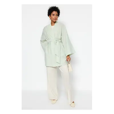 Trendyol Mint Páskovaný tkaný Seeer Pruhované kimono & Kaftan