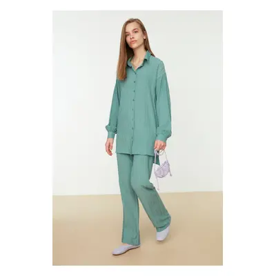 Trendyol Green Long Back, Wide Leg Shirt-Pants, Woven Suit