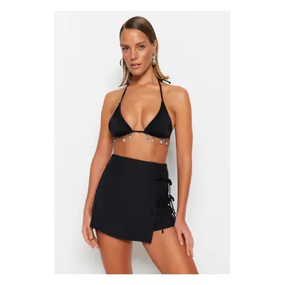 Trendyol Black Woven Tie Short Skirt