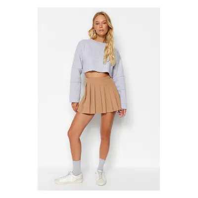 Trendyol Camel Pleated Woven Short Skirt