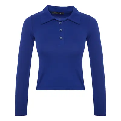 Trendyol Navy Blue Soft Fabric Fitted/Situated Polo Neck Flexible Knitted Blouse