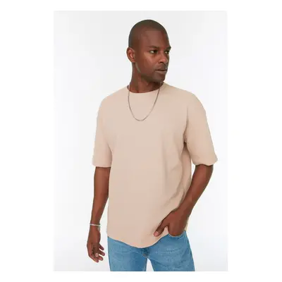 Trendyol Camel Oversize/Wide Cut Crew Neck Short Sleeve Basic Textured T-shirt