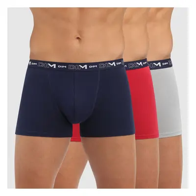 Sada tří pánských boxerek v tmavě modré, červené a světle šedé barvě Dim COTTON STRETCH BOXER