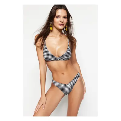 Trendyol Gingham Texturovaný V-Cut Normální Noha Bikiny Spodní díl