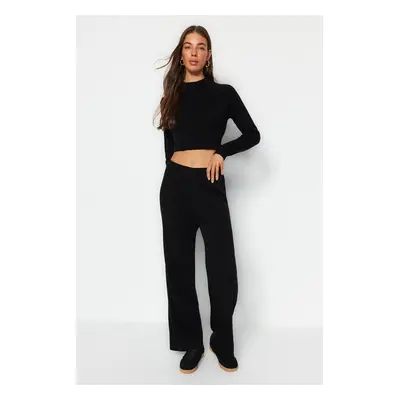 Trendyol Black Crop Basic Knitwear Two Piece Set