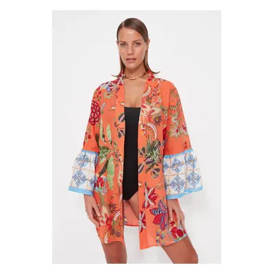 Trendyol květinový vzor s páskem mini-tkanina 100% bavlna kimono & kaftan