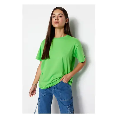 Trendyol Green 100% Cotton Crew Neck Oversize/Wide Pattern Knitted T-Shirt