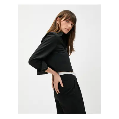 Koton Crop Poplin Shirt Long Sleeve Pocket Detailed