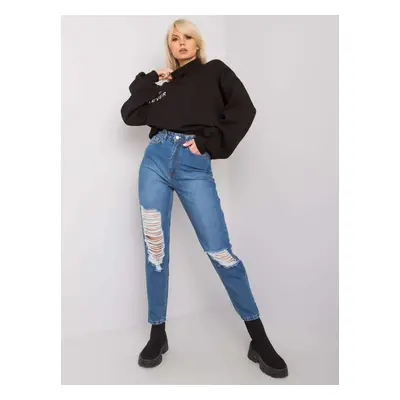 Modré roztrhané mom jeans Kessy RUE PARIS