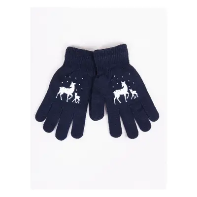 Yoclub Kids's Girls' Five-Finger Gloves RED-0012G-AA5A-013 Navy Blue