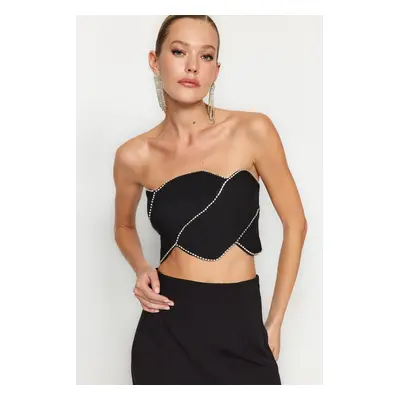 Trendyol Black Crop Shiny Stone Woven Bustier