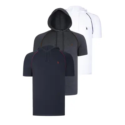 TRIPLE SET T8570 DEWBERRY HOODIE MEN'S T-SHIRT-NAVY BLUE-ANTHRACITE-WHITE