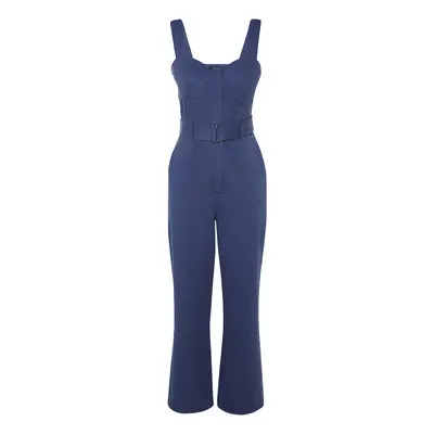 Trendyol Indigo Tie Detailed Wide Leg Maxi Woven Jumpsuit