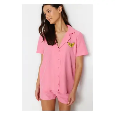 Trendyol Pink Banana Embroidered Shirt-Shorts Woven Pajama Set