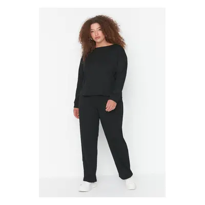 Trendyol Curve Black Thessaloniki Knitted Plus Size Pajama Set