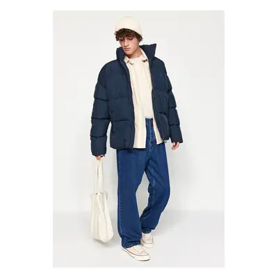 Trendyol Navy Blue Unisex Oversize Fit Stojatý límec Puffer Jacket