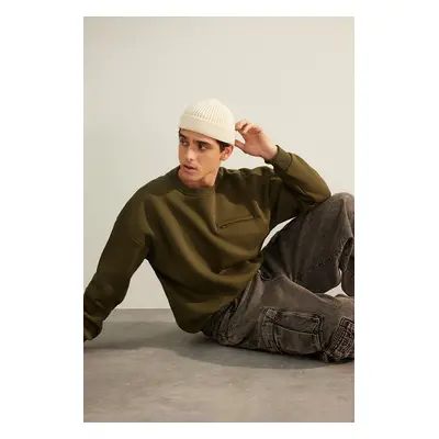 Trendyol Khaki Oversize/Wide Cut Zipper Pocket Inside Fleece/Warm Sweatshirt