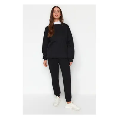 Trendyol Black Oversize/Loose Cut Crew Neck Thick/Polar inside Knitted Sweatshirt