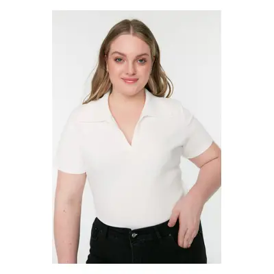 Trendyol Curve White Ribbed Knitted Blouse