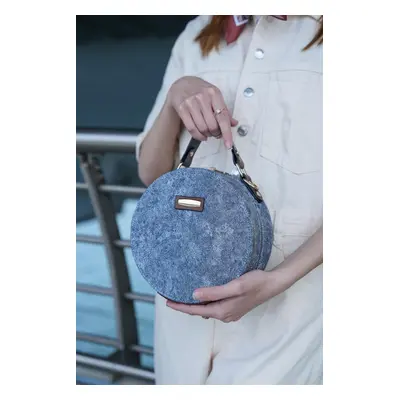 Madamra Blue Denim Denim Women's Round Shoulder Bag