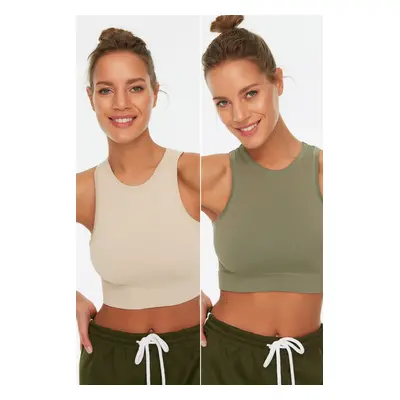 Trendyol Khaki-Stone 2-Pack Seamless/Seamless Lightly Supported/Shaping Knitted Sports Bra