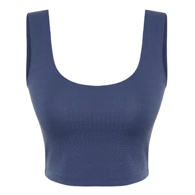 Trendyol Indigo Premium Textured Zero Sleeve Square Neck Crop Knitted Blouse