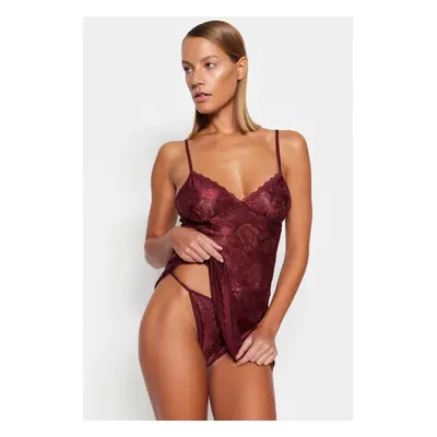 Trendyol Burgundy Lace Punčocháče Babydoll