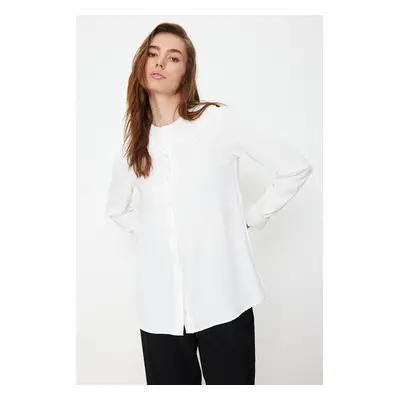 Trendyol White Ruffle Collar Crepe Elegant Woven Shirt