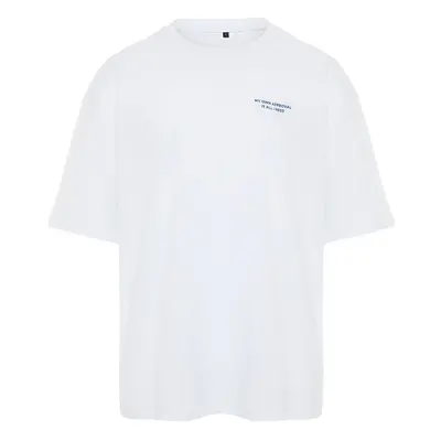 Trendyol White Oversize/Wide Cut Text Printed Short Sleeve 100% Cotton T-Shirt