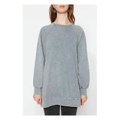 Trendyol Gray Washed Side Slit Detail Oversize Knitted Sweatshirt