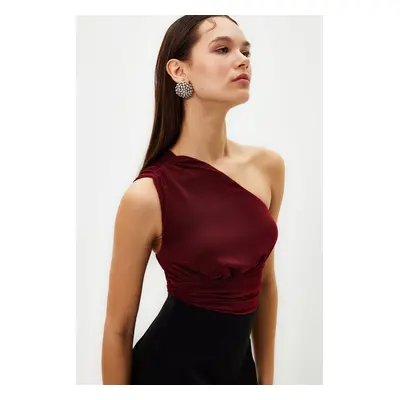 Trendyol Burgundy Crop Lined Shiny Knitted Bustier