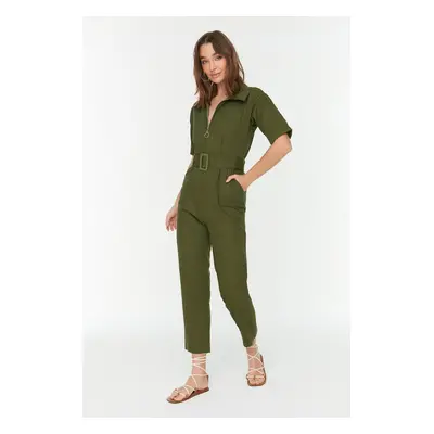 Trendyol Khaki Belted Zipper Detailed Woven Jumpsuit