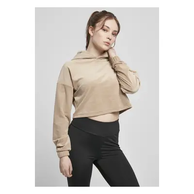 Dámská měkká taupe s kapucí s kapucí oříznutá Velvet Oversized